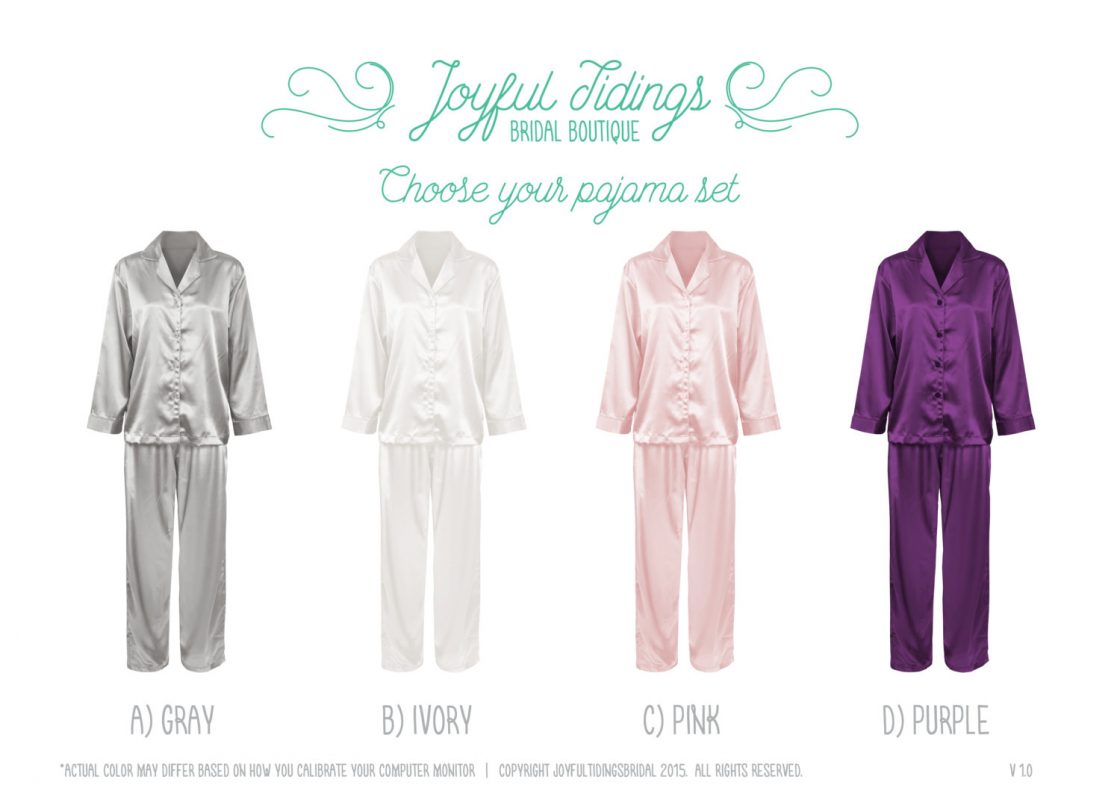 FREE PAJAMA SET Set of 7+ Personalized Purple Satin Pajama Sets â Joyful Tidings Bridal Boutique