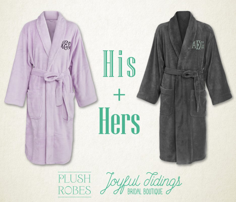 His and Hers Personalized Fleece Robe Set Joyful Tidings Bridal Boutique